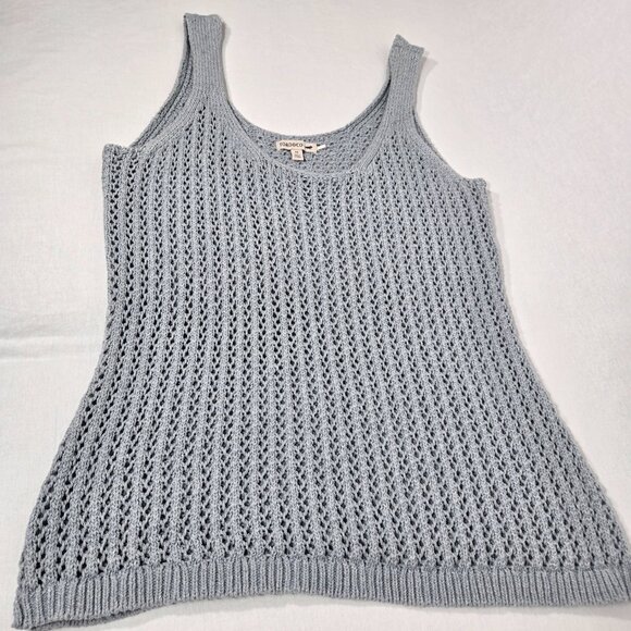 TOAD&CO Gray Recycled Denim Stretchy Crochet Semi-Sheer Tank Top Women's Size M. - Picture 7 of 17